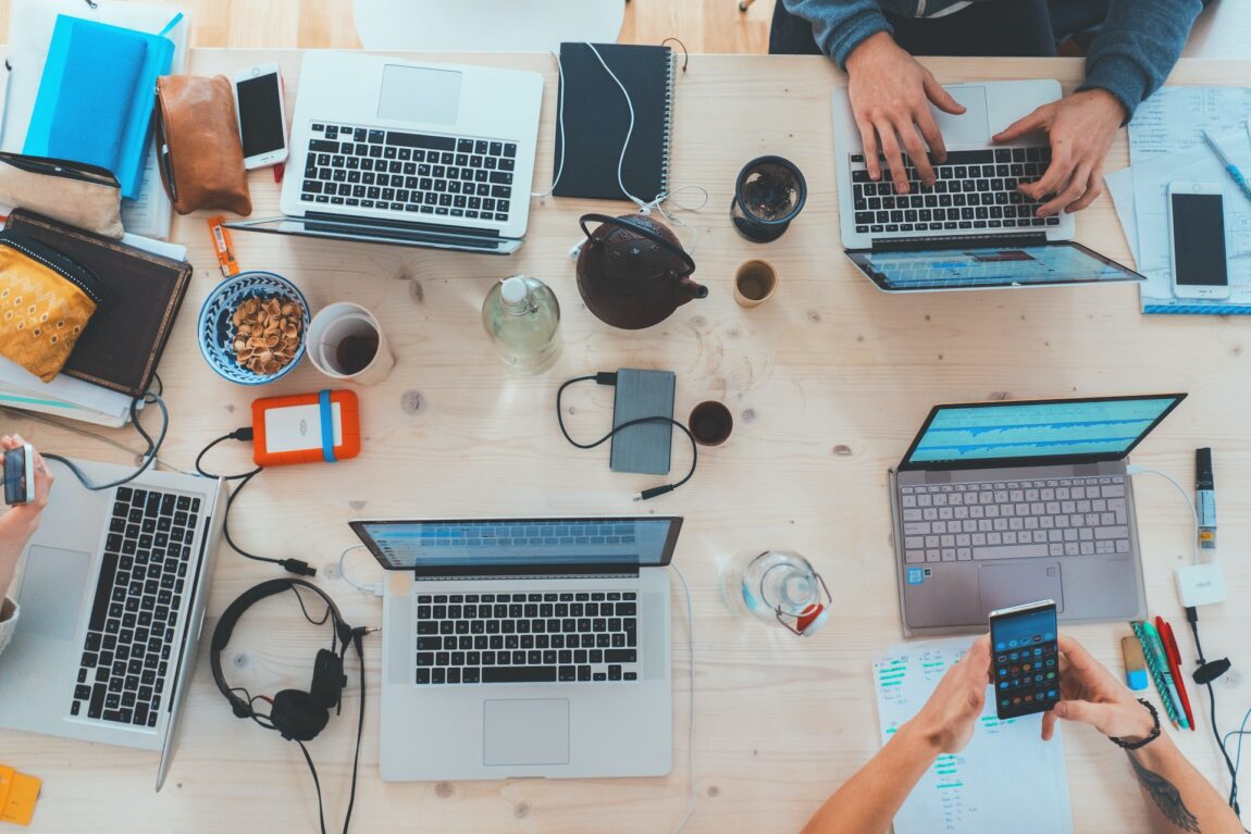 many computers on the table